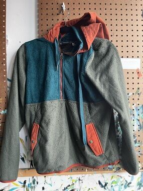 Marmot Colorblock Hooded Puffer Jacket - Teal, Olive & Rust